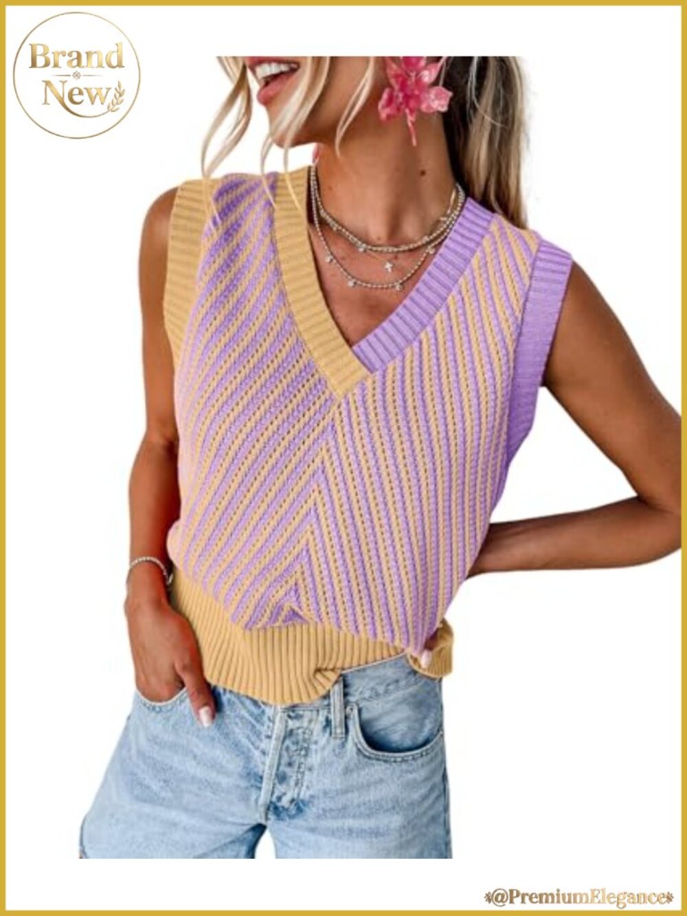 Women's Sleeveless Knit Sweater Vest Pullover V-Neck Lightweight Casual Tunic